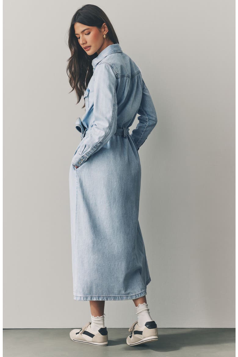 Tie Waist Long Sleeve Denim Maxi Dress, Alternate, color, BLUE