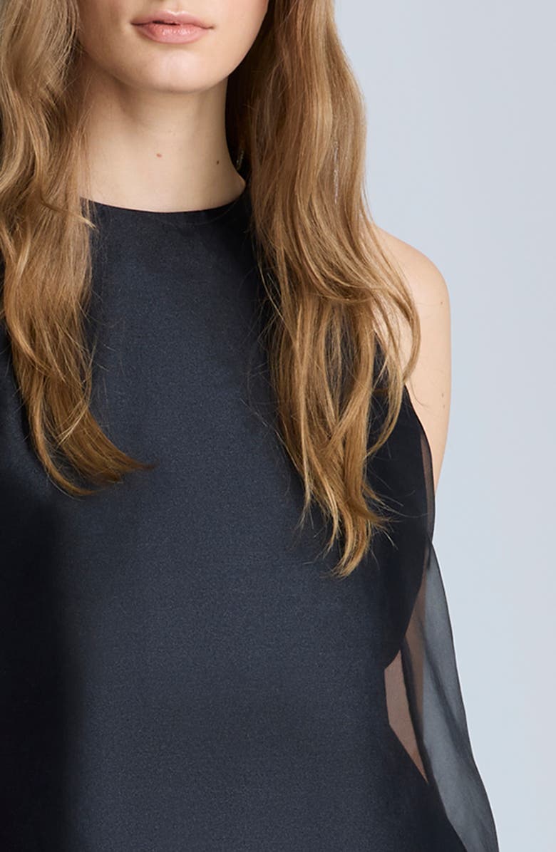 Kenneth Cole Sheer Organza Overlay Midi Dress, Alternate, color, Black