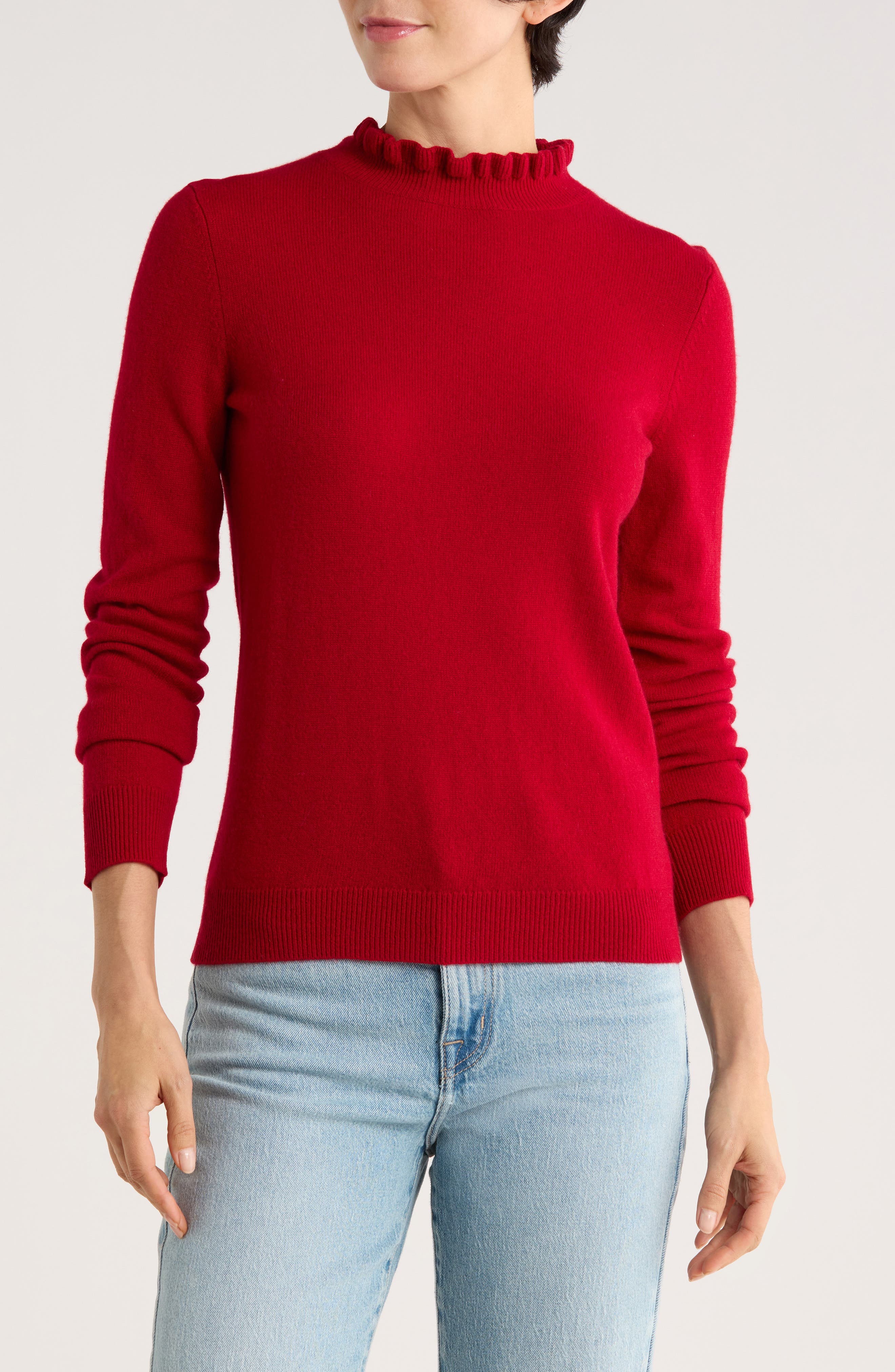 Sofia Cashmere Ruffle Mock Neck Cashmere Sweater