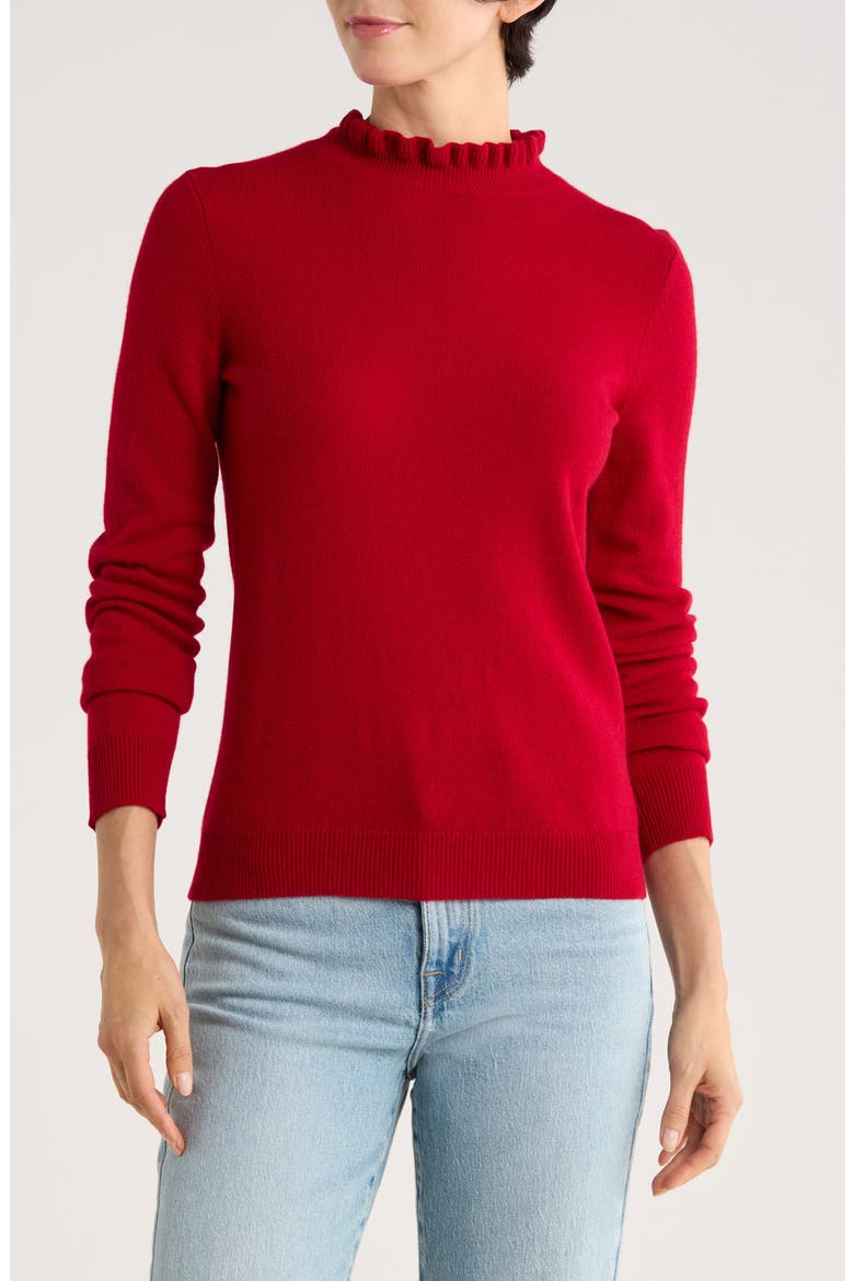 Ruffle Mock Neck Cashmere Sweater, Main, color, DARK RED