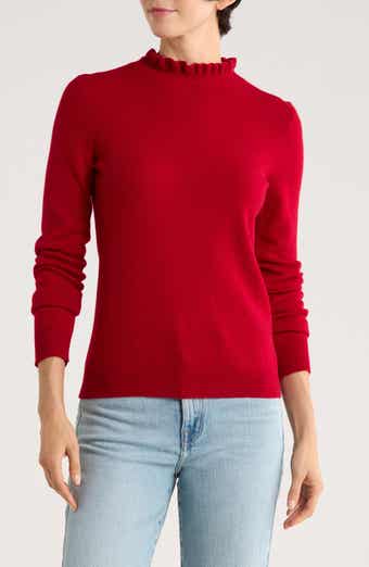 Ruffle Mock Neck Cashmere Sweater