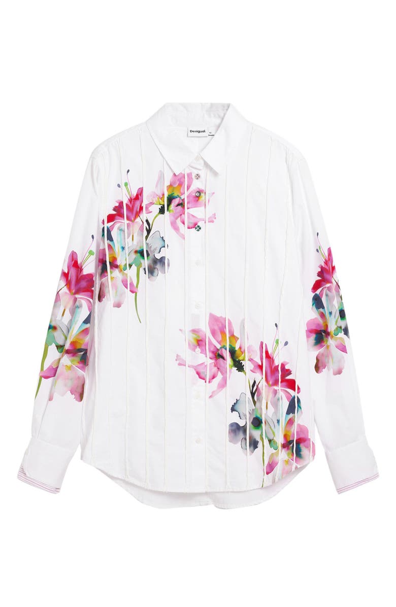 Desigual Placement Print Cotton Button-Up Shirt, Alternate, color, White