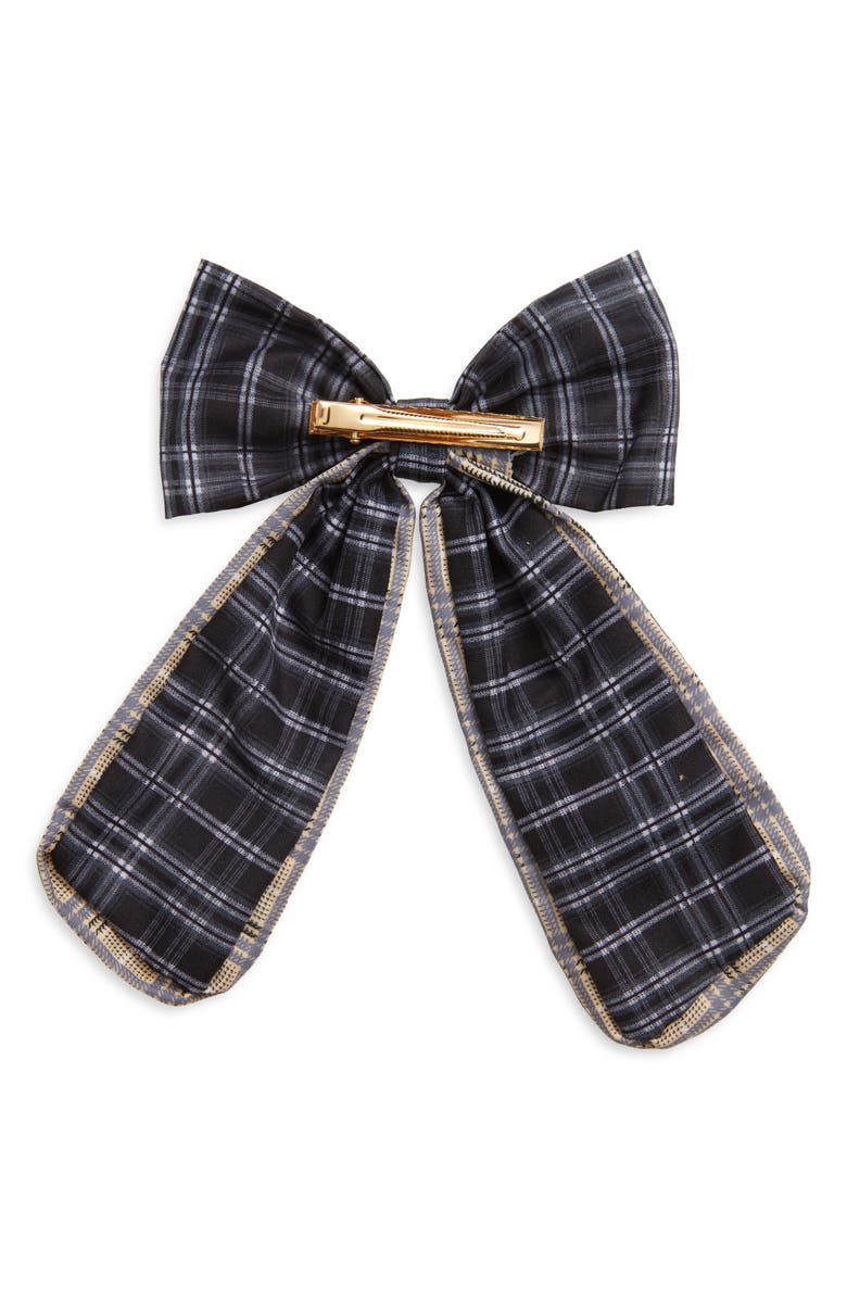 BP. Plaid Bow Hair Clip, Alternate, color, Navy Plaid