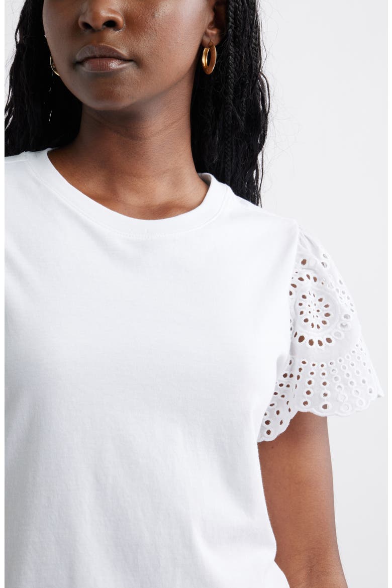Eyelet Sleeve Mixed Media T-Shirt, Alternate, color, WHITE