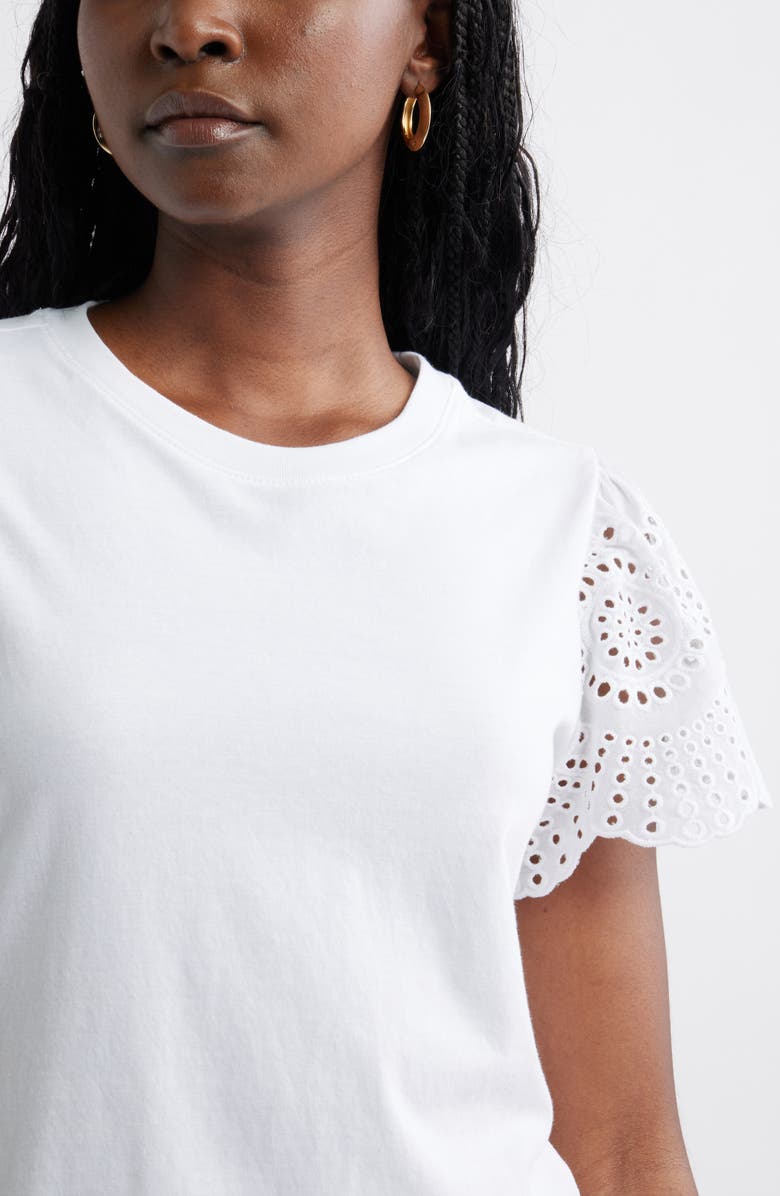 Caslon<sup>®</sup> Eyelet Sleeve Mixed Media T-Shirt, Alternate, color, White