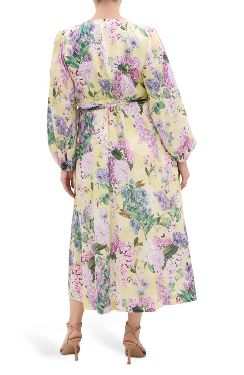 City Chic Anastasia Long Sleeve Maxi Wrap Dress, Alternate, color, Lemon Hydrandra