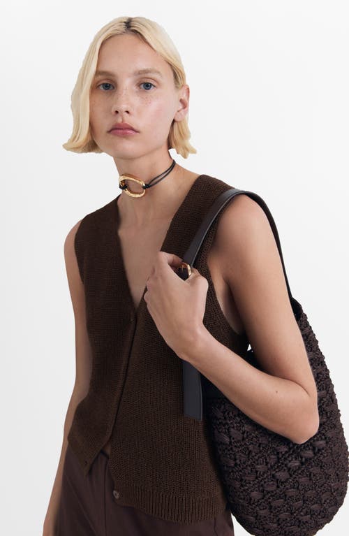 Mango Open Knit Sweater Vest In Brown