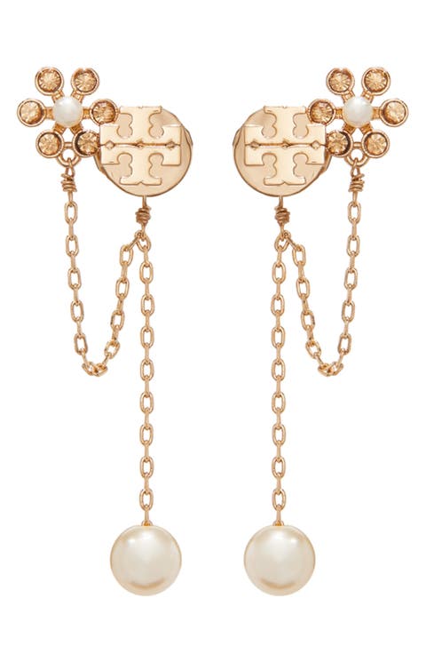 Kira Faux Pearl Chain Linear Earrings