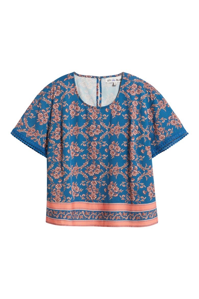 Floral Woven Top, Alternate, color, CADET BLUE/ DUSTY PINK