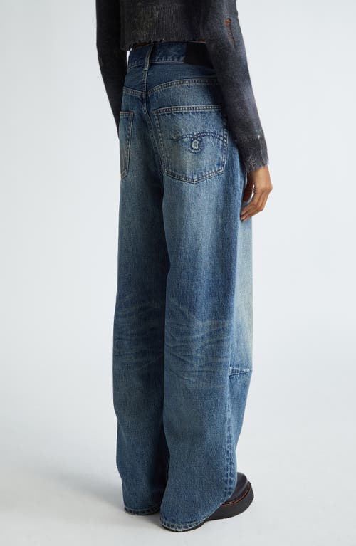 R13 Wayne Distressed Pleated Wide Leg Jeans In Blue
