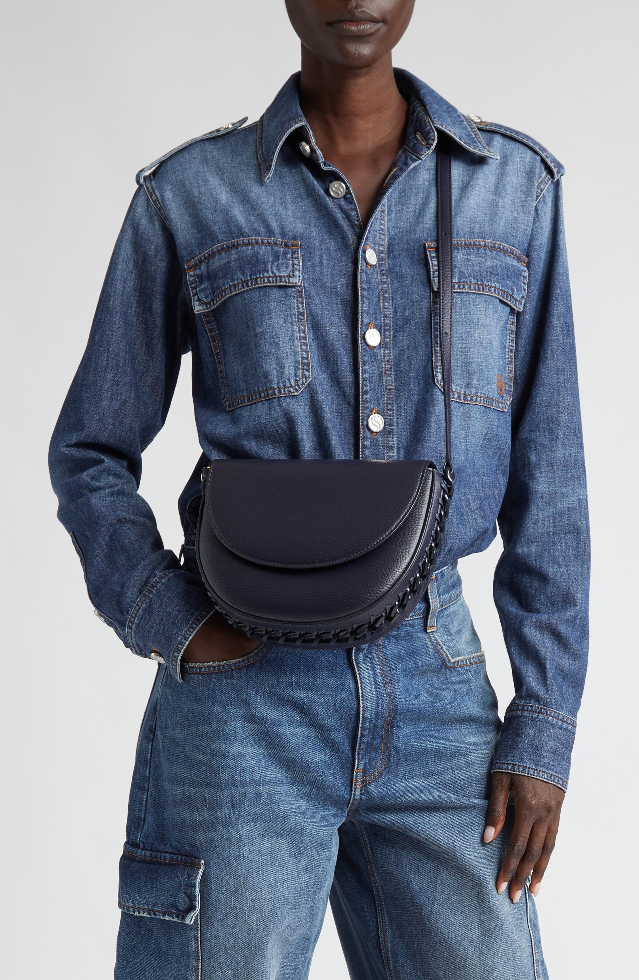 Stella McCartney Medium Frayme Flap Faux Leather Shoulder Bag, Alternate, color, 