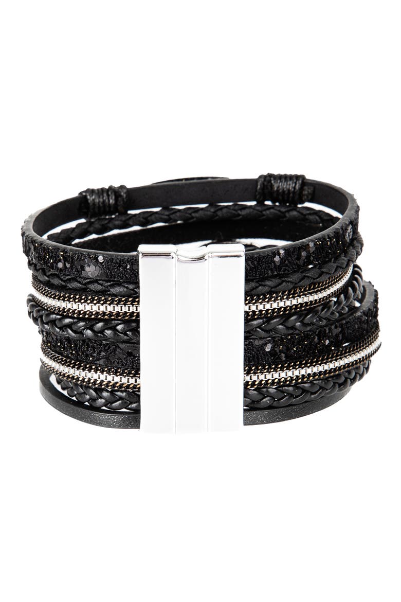 Sparkling Druzy Leather Bracelet, Alternate, color, BLACK