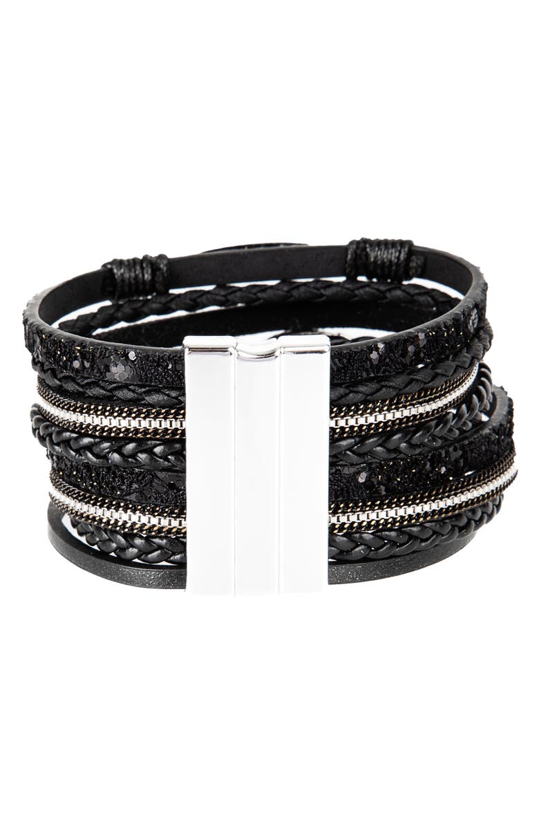 SAACHI Sparkling Druzy Leather Bracelet, Alternate, color, Black
