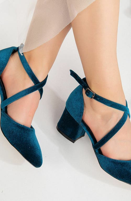 Forever & Always Shoes Dolly Low Block Heel Pumps In Blue