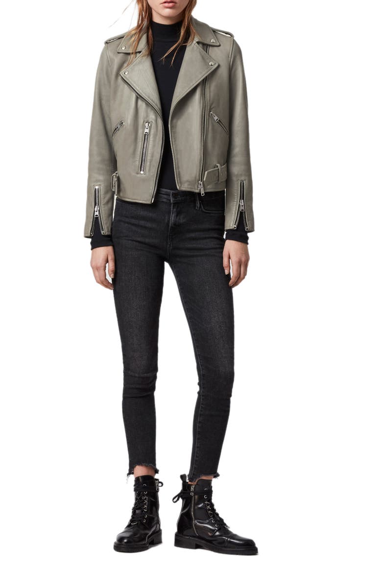 Balfern Leather Biker Jacket, Alternate, color, DUCK EGG BLUE