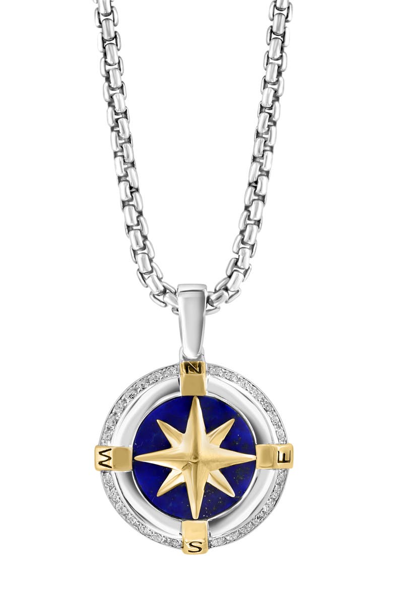 925 Sterling Silver Celestial Compass White Topaz & Lapis Pendant, Alternate, color, Blue