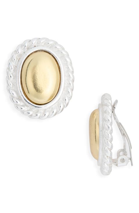 Two-Tone Oval Clip-On Earrings