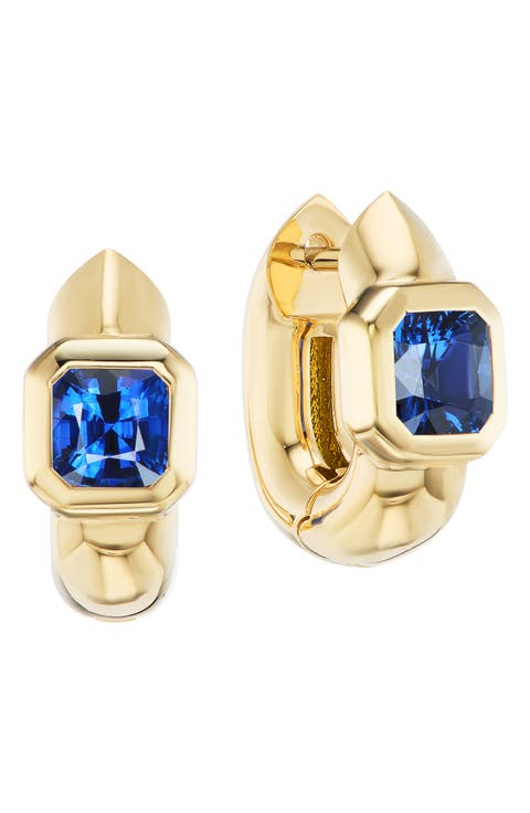 Tusk Asscher Cut Stone Huggie Hoop Earrings
