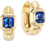 Uniform Object Tusk Asscher Cut Stone Huggie Hoop Earrings