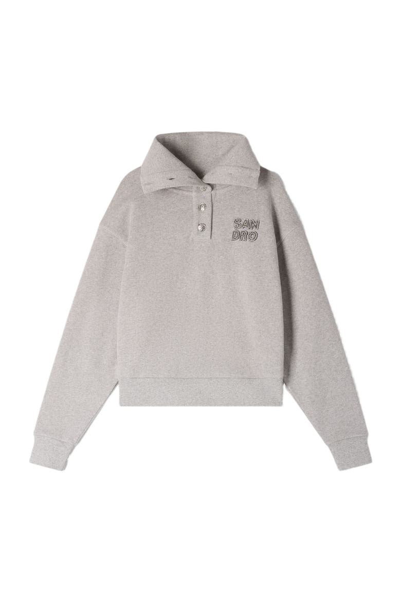 Embroidered split neck sweatshirt, Alternate, color, Grey