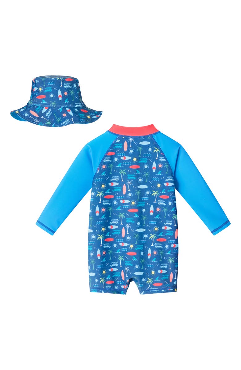 Andy & Evan Long Sleeve One-Piece Swimsuit & Hat Set, Alternate, color, 