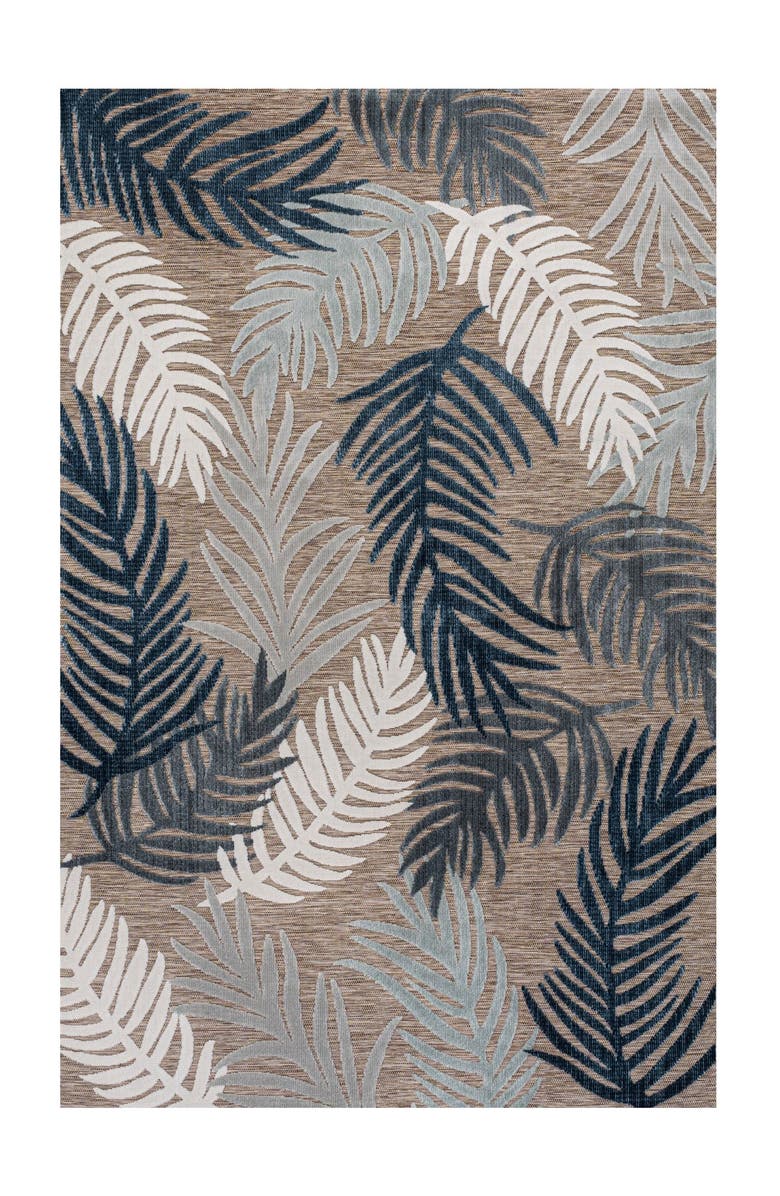 JONATHAN Y Montego High-Low Tropical Palm Indoor/Outdoor Area Rug, Main, color, Brown/Navy/Ivory