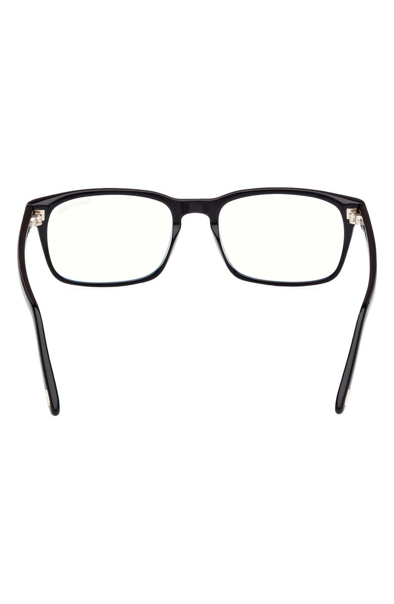 TOM FORD 54mm Rectangular Blue Light Blocking Glasses, Alternate, color, Black Eco / T Logo