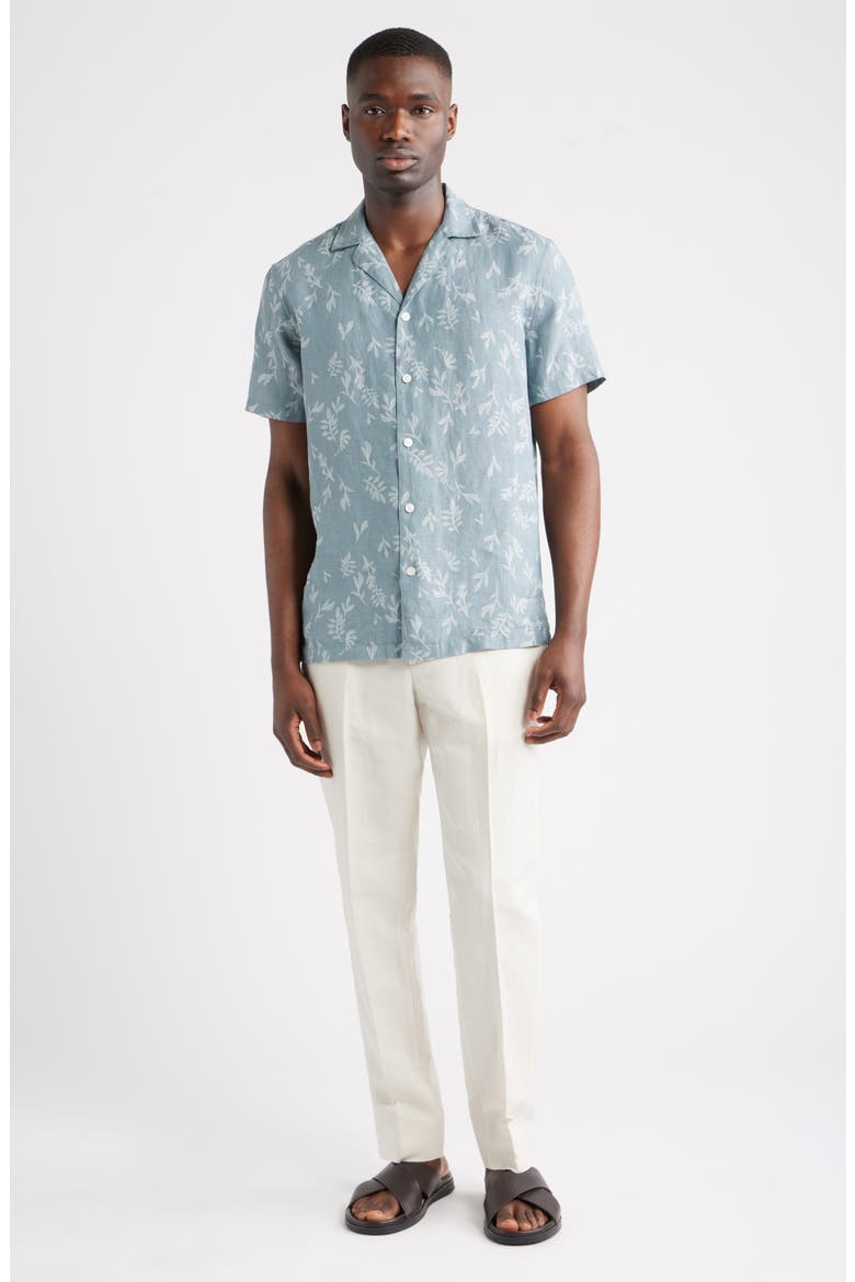 Botanical Print Linen Camp Shirt, Alternate, color, BLUE SPRUCE STAMPED LEAVES