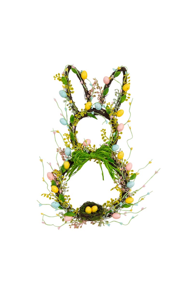 NEARLY NATURAL 22-in Artificial Easter Bunny Shaped Wreath, Main, color, 