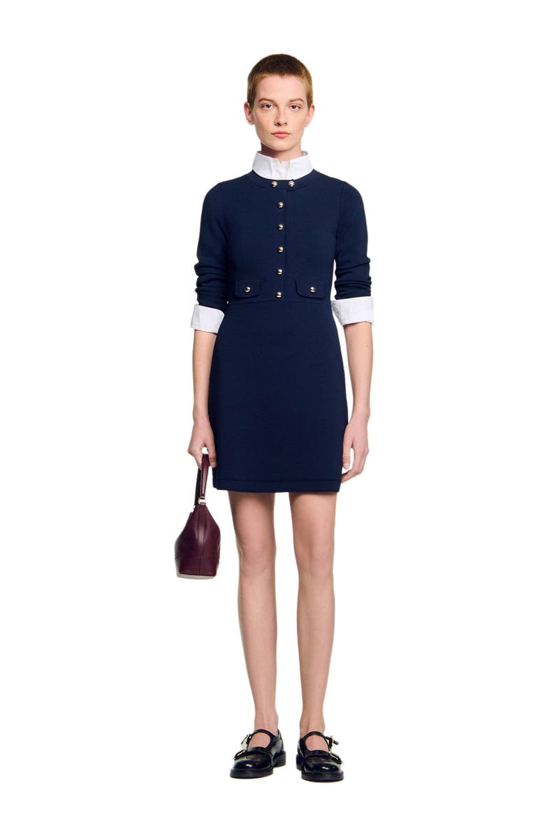 SANDRO Mini button-up knit dress, Alternate, color, Navy Blue