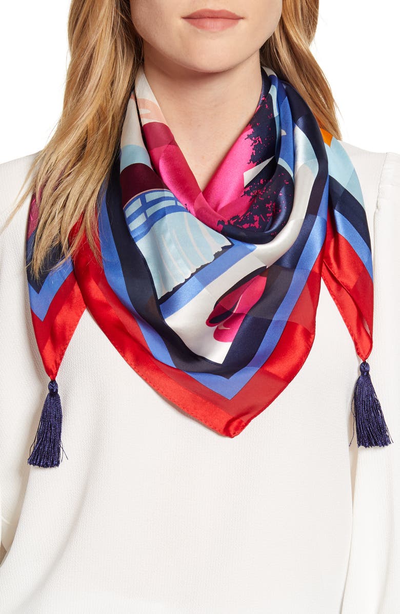 Tory Burch Above The Clouds Tassel Silk Scarf, Main, color, 