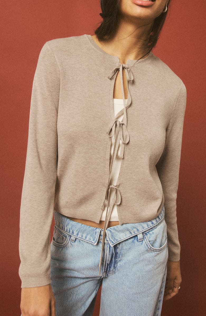 MANGO TEEN Bow Front Cardigan, Alternate, color, Sand