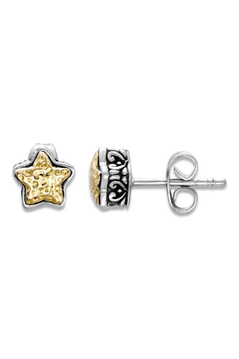 18k Gold & Sterling Silver Hammered Star Stud Earrings, Main, color, SILVER AND GOLD