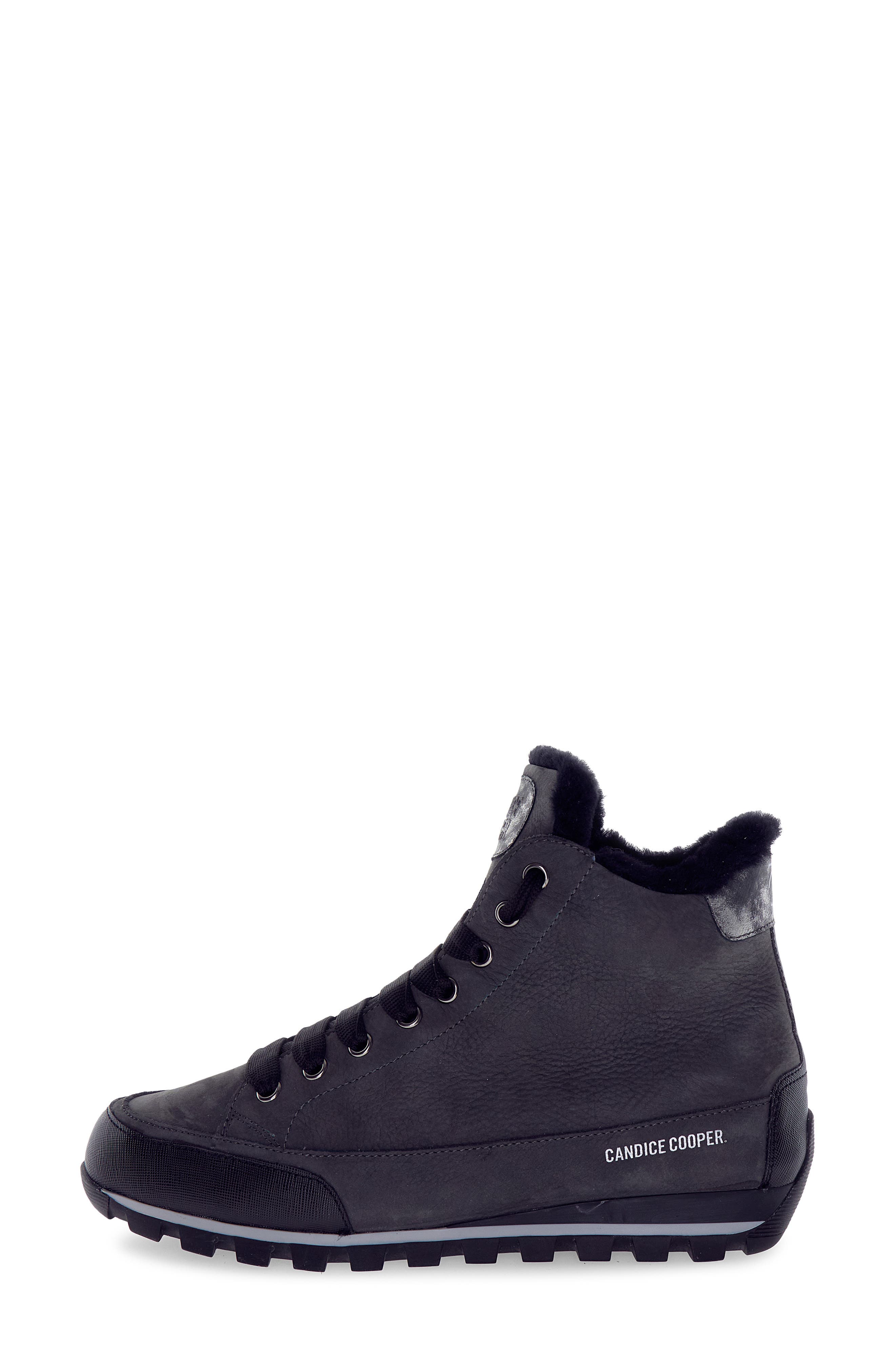 Candice Cooper Runlo Waterproof Genuine Shearling Lined High Top Sneaker, Alternate, color, Black Anthracite
