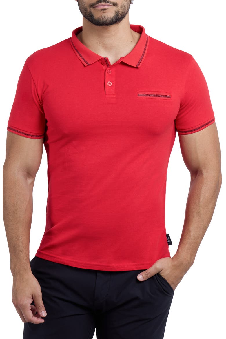 Jacquard Polo, Main, color, RED/ NAVY
