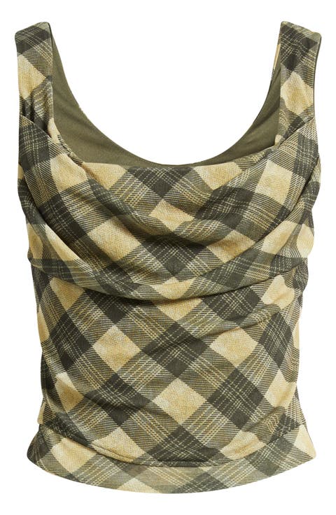 Joan Checkered Cowl Neck Corset Tank