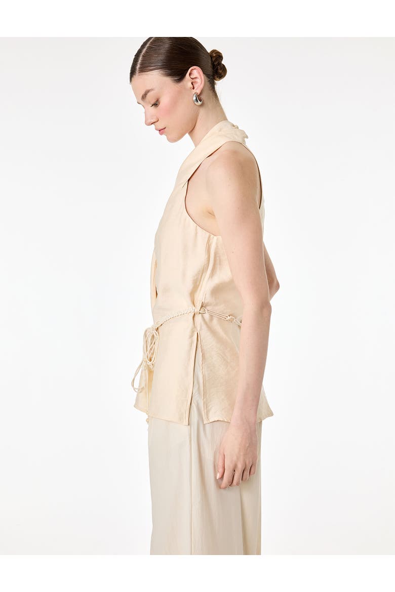 Twisted Halter Neck Top with Belt Detail, Alternate, color, BEIGE