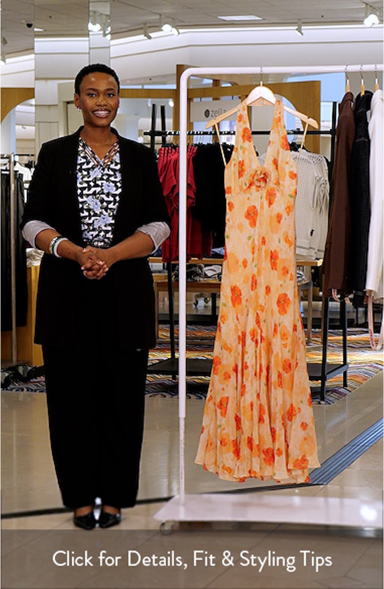 Yasmen Floral Plunge Halter Neck Maxi Dress, sales video thumbnail