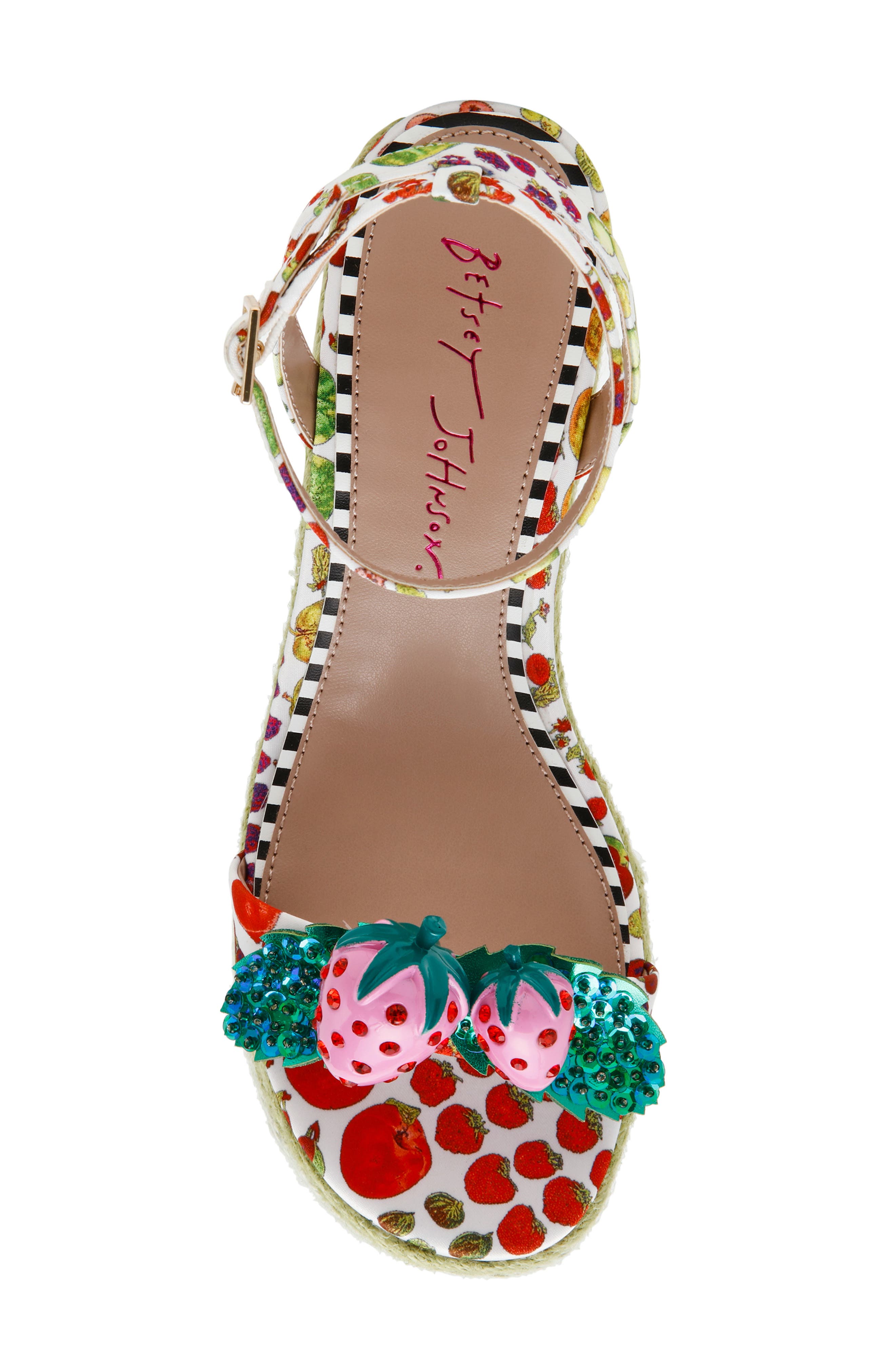 Betsey Johnson Bobbie Platform Wedge Sandal, Alternate, color, White Multi
