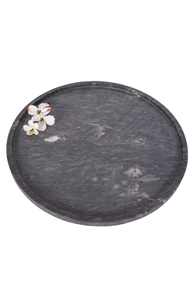 Artifacts Trading Company Decorative Round Marble Tray, Main, color, Black Matte