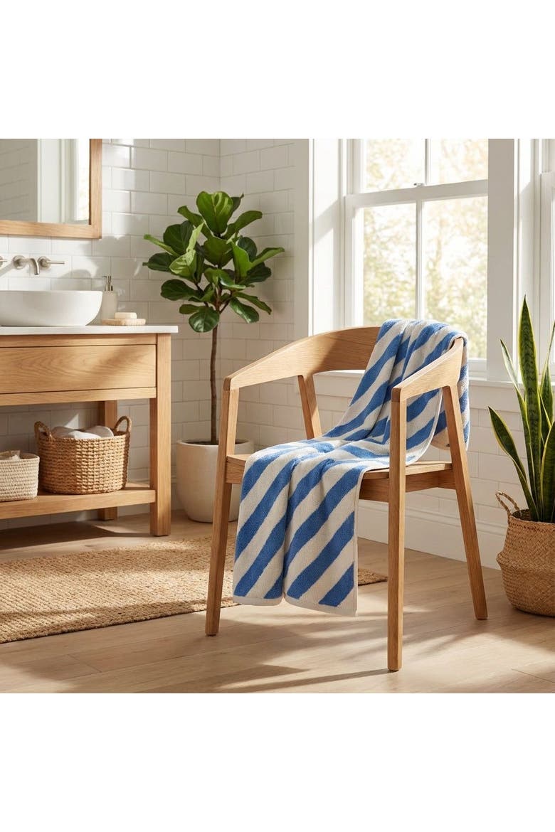 Ornaz Yarn Dyed Biased 100% Cotton Bath Towel Set Of 2, Alternate, color, Blue