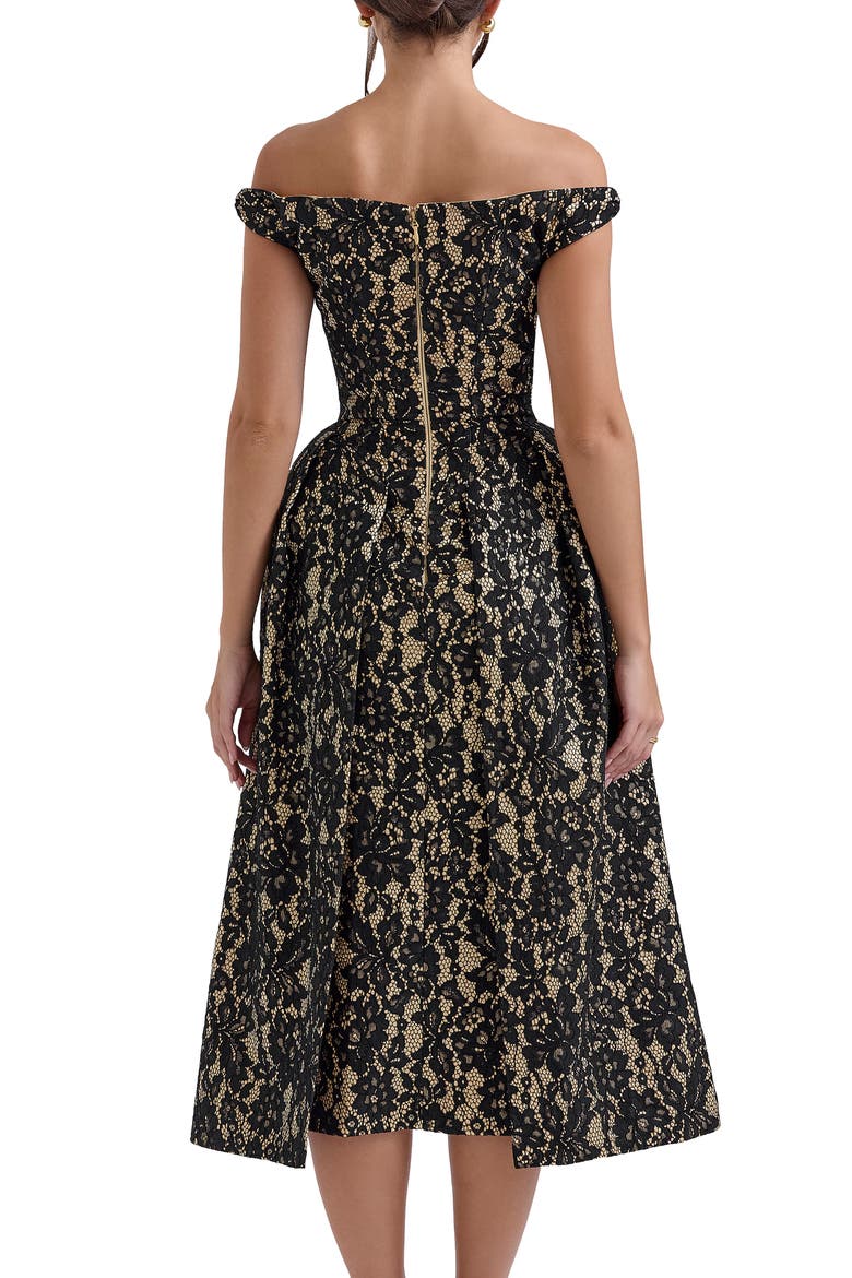 house of cb black and gold dress Charming Off the Shoulder Cocktail (Women) black dress with gold accents
