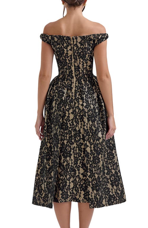 Shop House Of Cb Charming Off The Shoulder Cocktail Dress In Black Gold