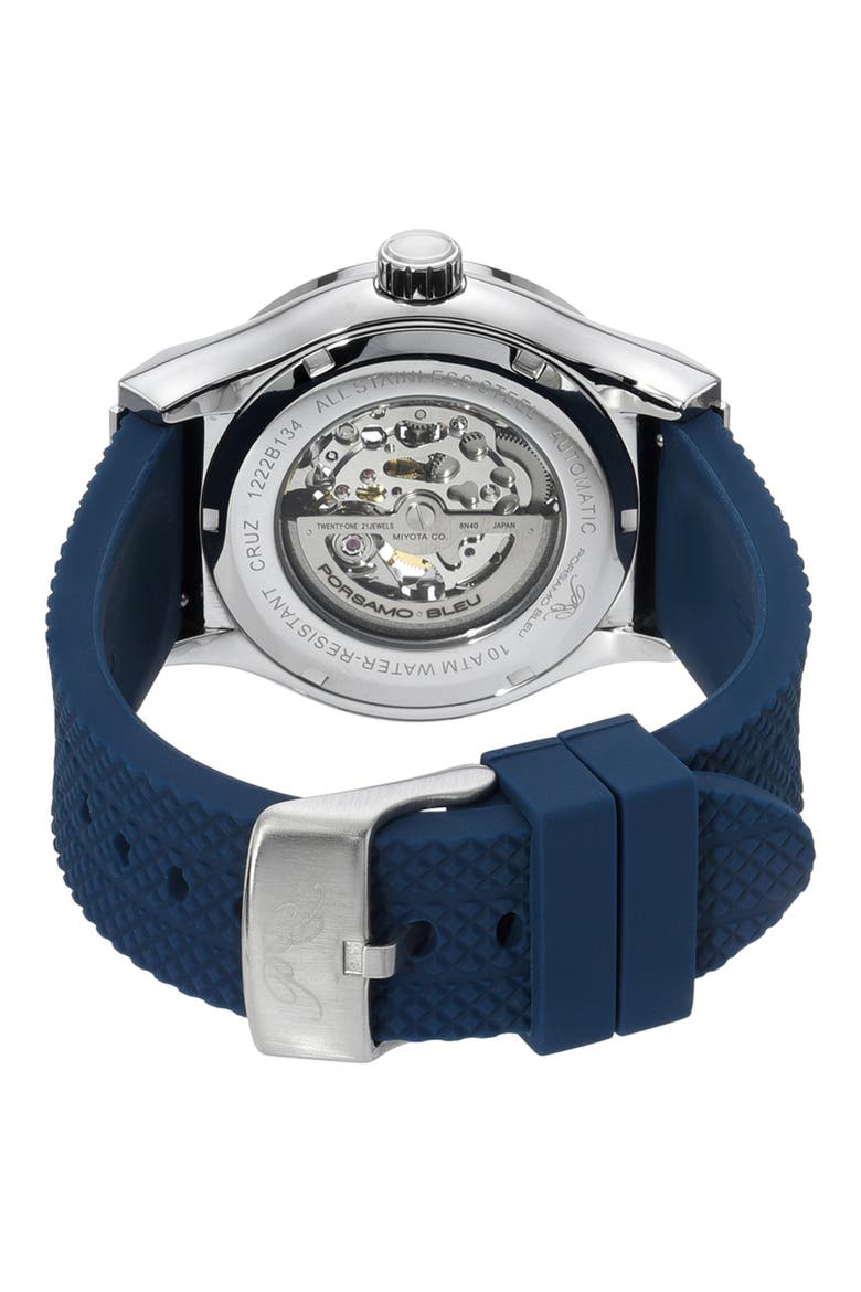 Cruz Silicone Automatic Watch, 45mm, Alternate, color, BLUE