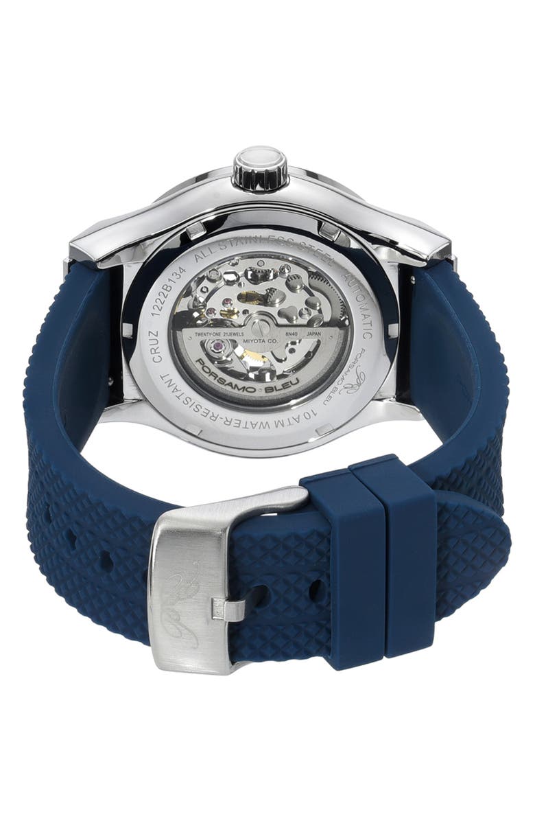 PORSAMO BLEU Cruz Silicone Automatic Watch, 45mm, Alternate, color, Blue