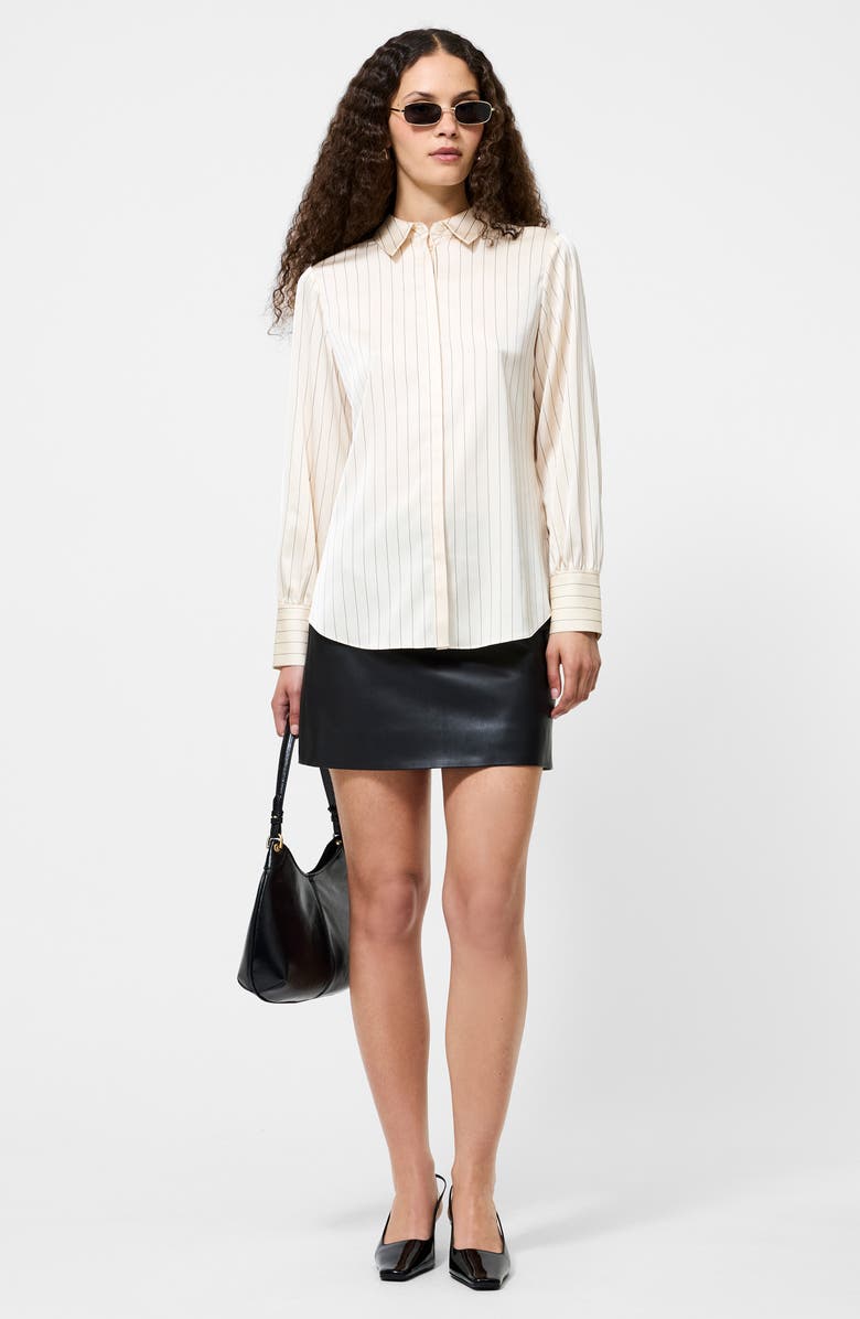 French Connection Pinstripe Satin Shirt, Alternate, color, Porcelain Cream-Black