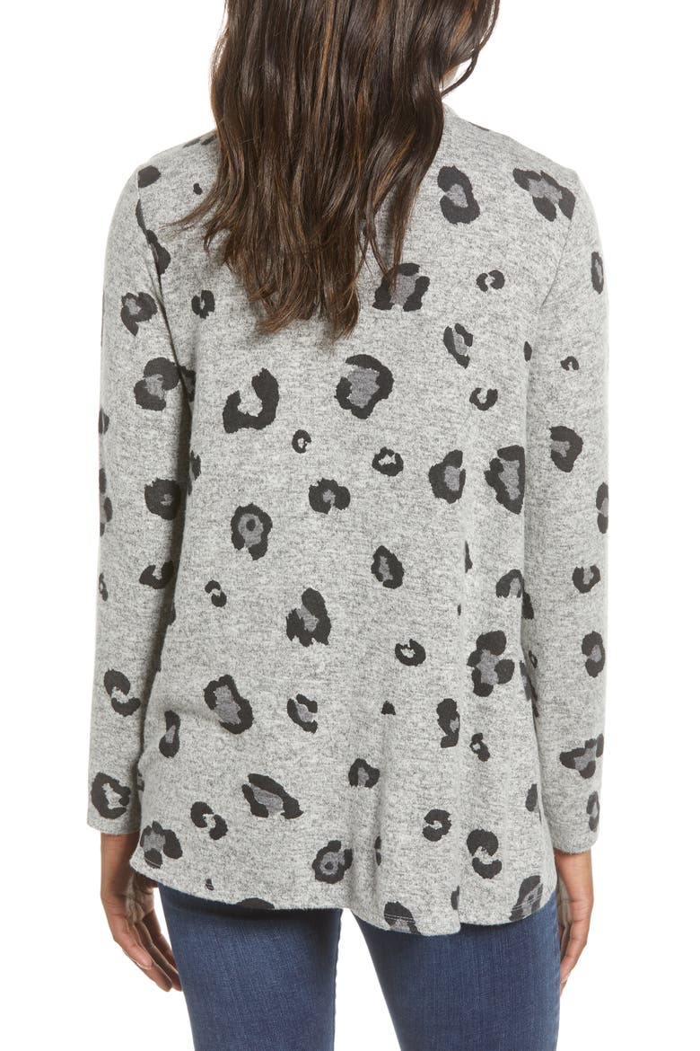 Gibson Open Front Fleece Cardigan, Alternate, color, GREY LEOPARD