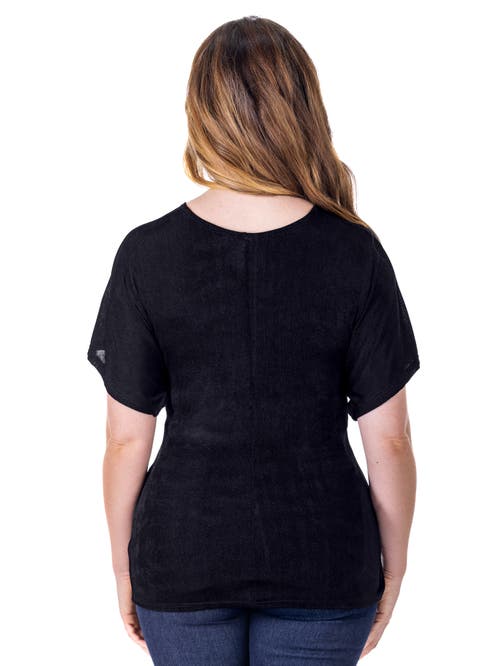 24seven Comfort Apparel Petites V-neck Knot Front Kimono Sleeve Top In Black