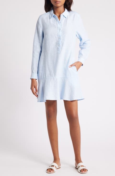 Coastalina Flounce Linen Mini Shirtdress