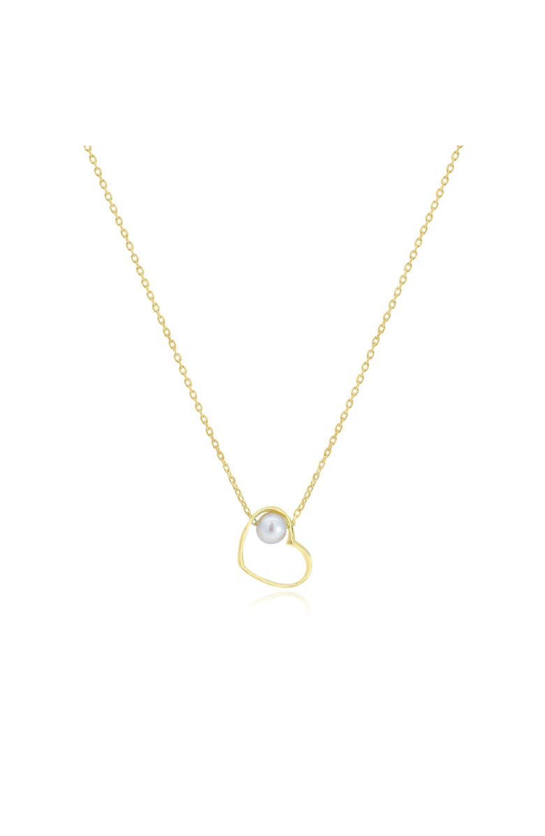 The Lovery Fine Jewelry Pearl Open Heart Necklace, Main, color, Yellow Gold
